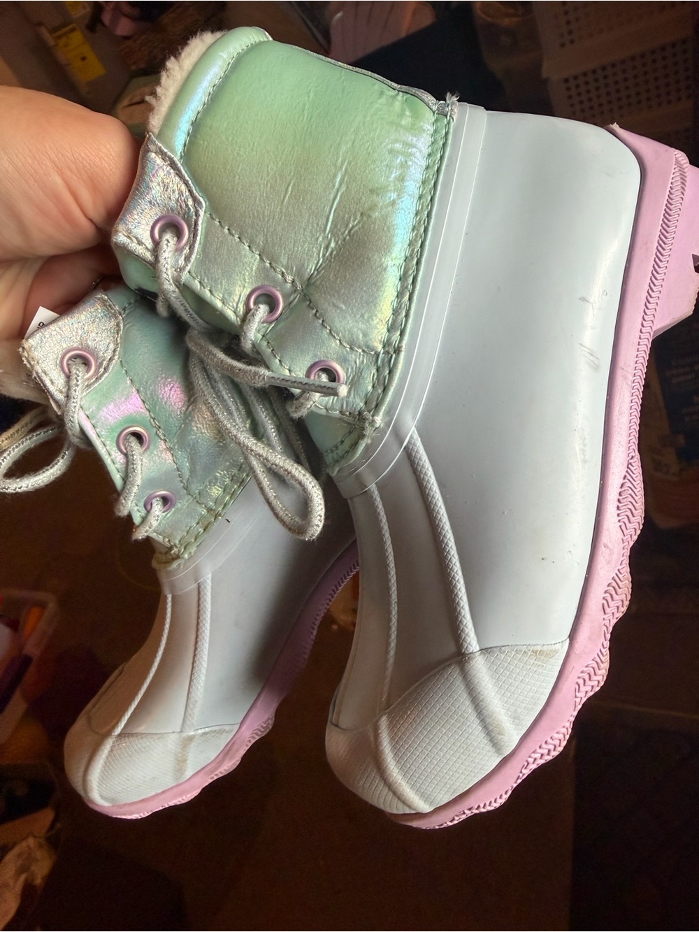 Sperry Kids Iridescent Mint & Pink Rain Boots